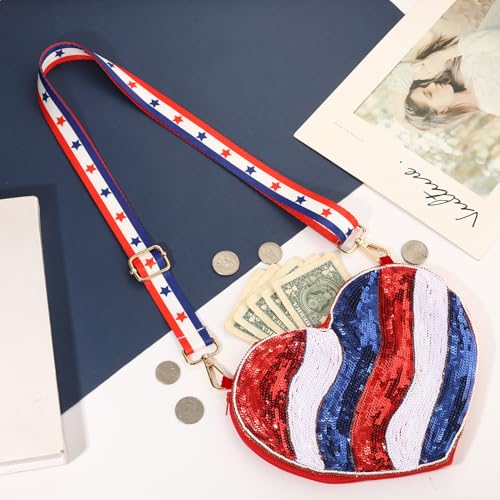 Image of 4th of July Purse for Women Sequin Beaded USA Star Purse American Flag Crossbody Shoulder Bag 4th of July Outfits