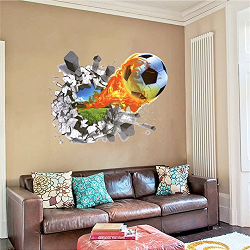 Mr.S Shop 3D Foodball Wall Stickers PVC Soccer Stickers Home Decor Removable Kids Room Decals