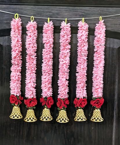 Artificial Flower Garland Toran Red Rose Bell Wall Hanging for Do...