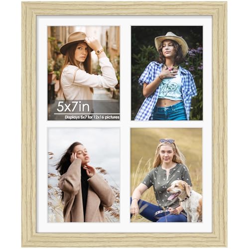 Image of DUENPY 12x16 Picture Frame 5x7 Collage Picture Frame Displays Four 5x7 inch Photos or 12x16 (Without Mat) for Available Horizontal Wall Mounting Display and Vertical Wood Color