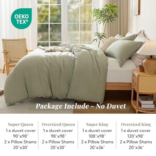 Image of MILDLY Duvet Cover 120 inchx98 inch Ultra Soft Comforter Cover Set 3pcs, Mist Sage | Washed Microfiber Cotton-Like, Breathable Comfort, Hidden Zipper, 8 Corner Ties, OEKO-TEX Certified, Fade Resistant