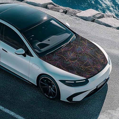 Image of Car Hood Cover Protector Spider Web Print Waterproof Car Hood Wrap Blanket Auto Flag Automotive Halloween Exterior Accessories for Sedans SUVs Pickups Trucks Jeeps