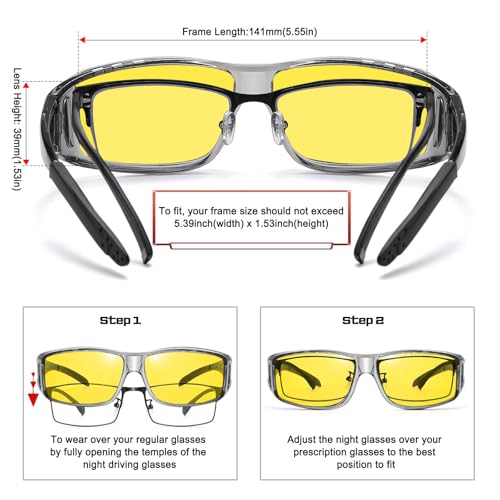 Image of HAOLOTA Night Vision Driving Over Glasses, Polarized Nighttime Glasses Men Women Anti Glare Yellow Tinted Lens