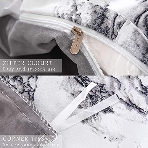 Marble Duvet Cover Set Double Soft Microfiber Reversible Modern White Gray Marble Bedding Quilt Cover with Zipper Closure 3 Pieces (1 Duvet Cover + 2 Pillow Cases) 200X200cm
