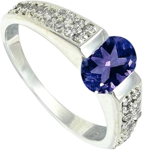 SILVERNROCK Tanzanite Lab Grown Gemstone Silver plated Meditation Ring Handmade 