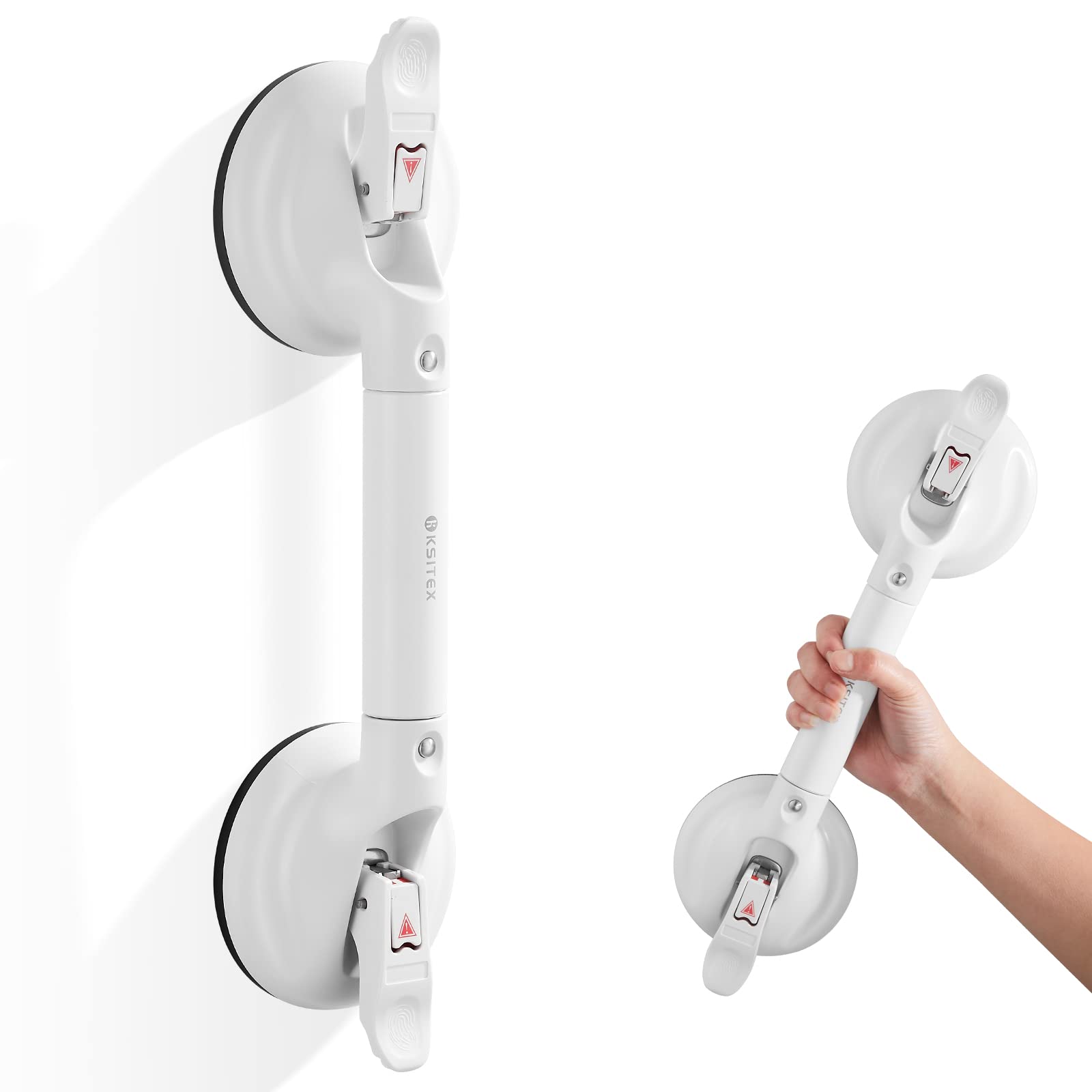 KSITEX Grab Bars for Bathtubs and Showers, Shower Handles for Elderly Suction, Heavy Duty Max Load 253lb, Handicap Grab Bars 17inch White