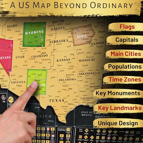 OVANTO Scratch Off World Map + USA Map – 17x24” Wall Travel Posters with 196 Flags, Gold Foil, Pins & Accessories – Premium Gift Box for Travelers, Couples, Home or Office Decor