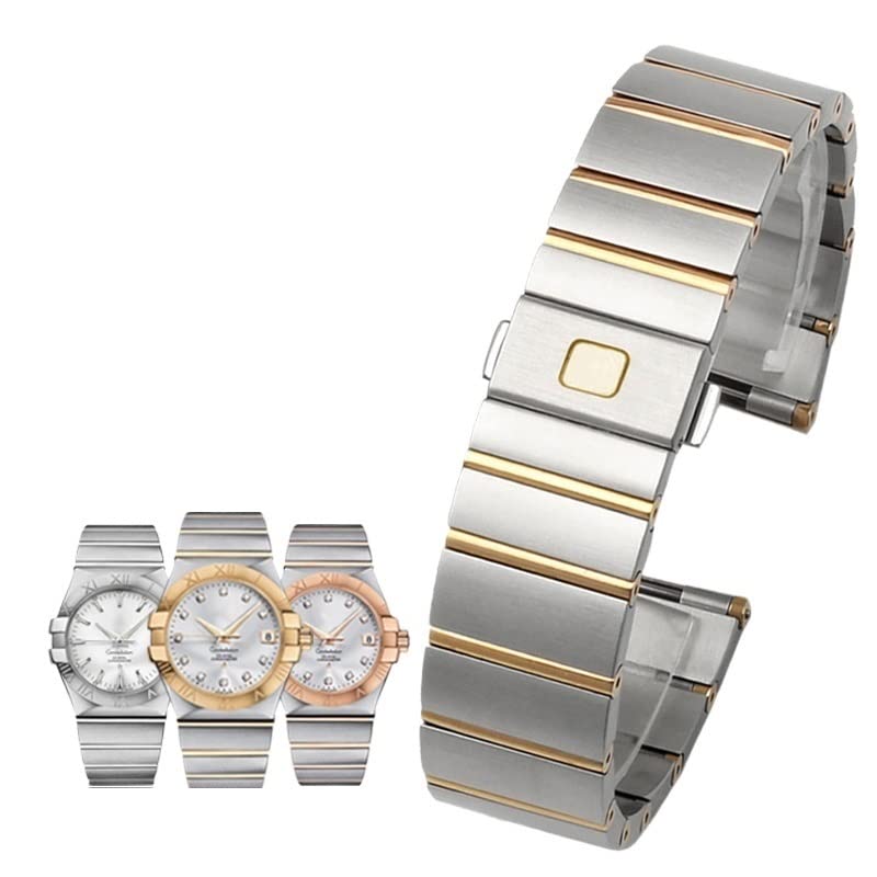 TWRQA Correa de acero Omega Constellation Double Eagle Series Correa de reloj de acero para hombres y mujeres, cadena de reloj de 17 mm, 23 mm, 25 mm, 17mm, Agate, Plata y or