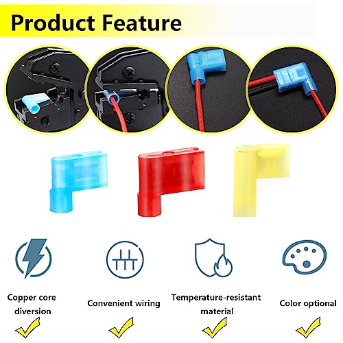 Smseace 30Pcs Flag Spade Female Terminal Connectors Red/Blue/Yellow Female Fully Insulated Right Angle Spade Connector Durable Terminal Connectors 22-18/16-14/12-10Awg Spade Crimp Terminal Qx-R-B-Y #TOP3