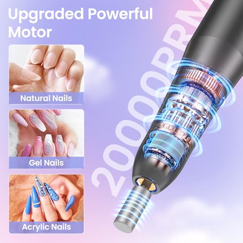 Nagelfräser, Elektrische Nagelfeile Maniküre Set, Fräser für gelnägel 20000 u/Min Verstellbare Geschwindigkei,Pediküre Maniküre Set Nagelfräser für Gelnägel,Nagelhaut Shellac Acrylgel,Acryl Gelnägel