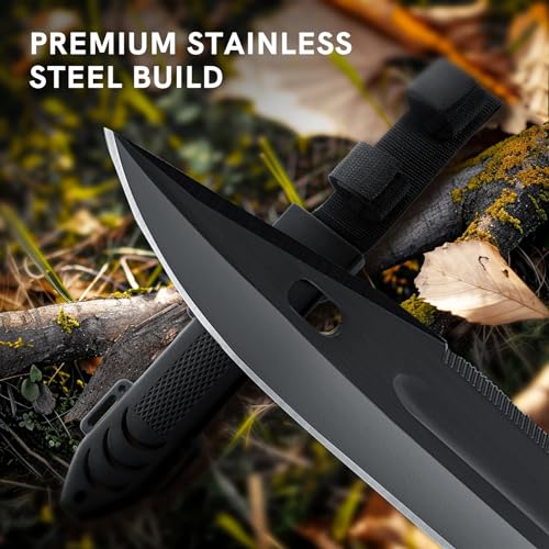 Image of Dispatch Fixed Blade Hunting Knife with Sheath, 12-inch Survival Knives for Men Tactical Bowie Knife with Non-Slip Handle for Bushcraft, Outdoor Camping