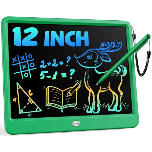 Image of Bravokids 12 Inch LCD Writing Tablet for 3 Year Olds - Electronic Drawing Pad and Doodle Board as Educational Birthday Gifts for Girls and Boys (Green)