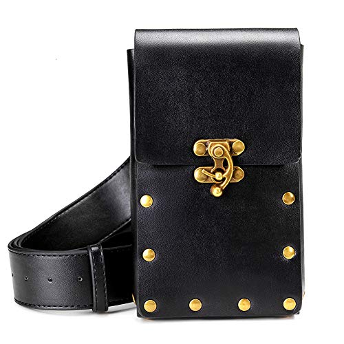 Cyber Sale Monday Deals Steampunk Belt Purse Waist Bag Fanny Pack Gothic Vintage Leather Cellphone Holder Holster Carry Case Belt Pouch Pocket Secure Outdoor Festival Travel Wallet Messenger