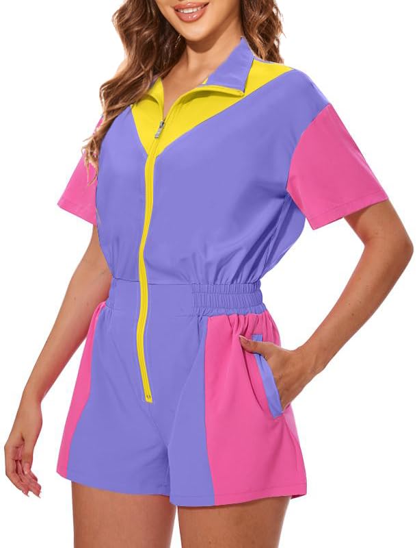 UOUA 80s Outfit Women 90s Jumpsuit Costume One-Piece Workout Track Suit Party Retro Clothing