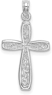 Colar de ouro branco 10 k com pingente religioso de cruz de filigrana e pingente de joias finas extravagantes para mulheres presentes para ela, Ouro branco Pedra