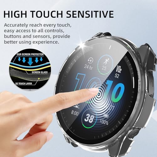 Image of Case Compatible with Garmin Forerunner 965, PC Case with Tempered Glass Screen Protector Protective Case Full Protection Scratch-Resistant Ultra Thin Buffer Protection Case for Garmin