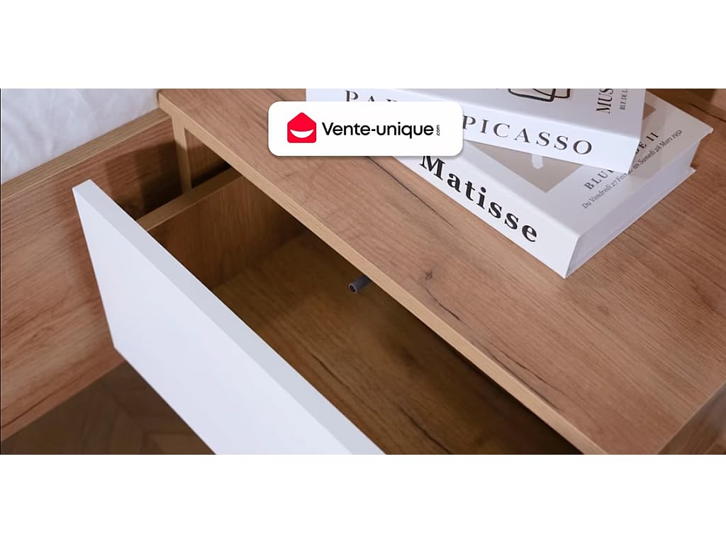 Vente-unique - Lit avec Tables de Chevet 140x190 cm - 2 tiroirs - avec LED - Couleurs : Naturel et Anthracite - FRANCOLI