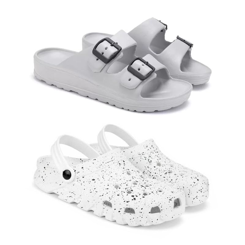 WINGSCRAFT Mens Rover Lightweight Comfortable| Slides|Clogs| Sandals with Adjustable Back Strap for Men Combo(AC)-3114-3057-9 White (B0CY585DND) Amazon Price History, Amazon Price Tracker