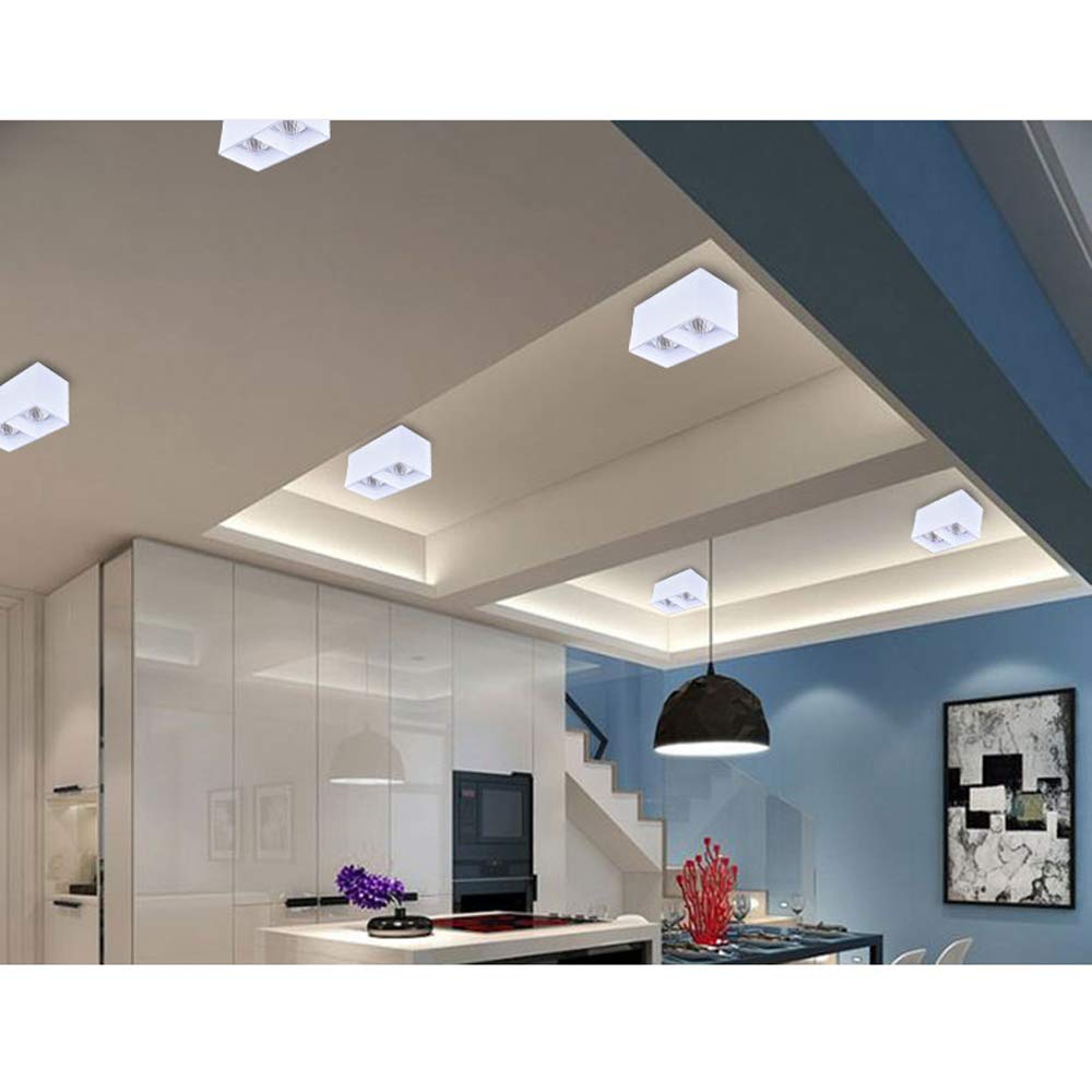 Focos LED de Doble Cabezal con Panel Cuadrado de Aluminio empotrables en el Techo ultrabrillantes antideslumbrantes direccionales para Uso Comercial y,Luz Blanca cálida_5w