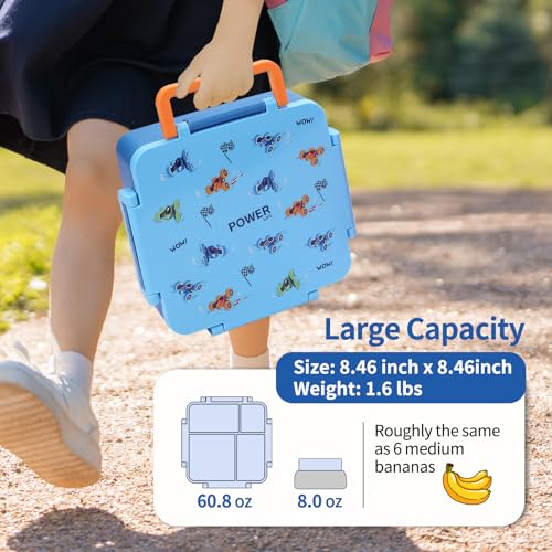 Image of Bento Box for Kids with Thermos, [Large Capacity] Insulated Kids Lunch Box with 4 Compartment for Ages 3+, Drop-Proof & Dishwasher Safe Lunchbox Container Blue