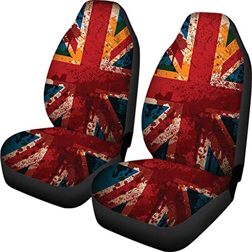Coloranimal Retro Car Seat Cover Union Jack Flag UK England Flags Printed Auto Interior Front Case Universal Fit SUV Van Sedan Truck Vehicle 2piece Set Protector Resistant