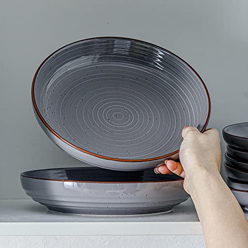 Hvh 9.2 Inch Large Pasta Bowls Set Of 4, 40Oz Big Salad Bowl Set Of 4, Ceramic Plates Set, Shallow Bowls, Ceramic Bowls Set Microwave And Dishwasher Safe, Farmhouse Style (Grey) #TOP4