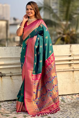 Image of SGF11 Women's Paithani Soft Lichi Silk Kanjivaram Sarees With Blouse Piece