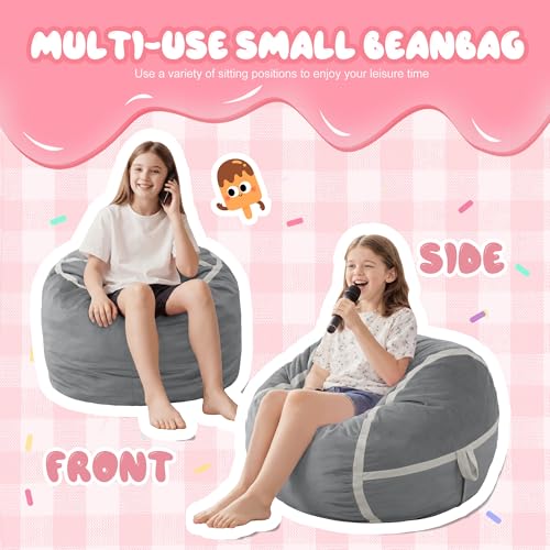 Image of 2FT Bean Bag Chair 2'Bean Bag Chairs with Memory Foam Filled Small Bean Bag | Bean bags with Machine Washable Cover Dutch Velvet Fabric, Comfy Chairs for Living Room, Bedroom, Dorm, Lightgrey