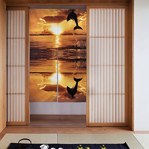 Lot de 2 rideaux occultants à isolation thermique pour chambre à coucher Motif dauphin au crépuscule 142 x 86 cm