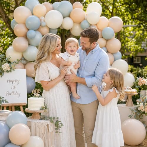 Image of Dusty Blue Nude Sand Balloons, Double Stuffed Apricot Nude Balloon Slate Fog Blue Cream Beige Ivory White Sand Latex Balloons 12 Inch for Boys Baby Shower Birthday Bridal Wedding Party Decorations