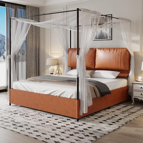 Worletty Polsterbett,doppelbett,bettgestell,High-End-leichte,mit Zwei Leder-Weichkissen, Metallschette, ausgestattet mit 4 abnehmbaren, zweizweckigen Lederbett, kein Boxfeder (180 * 200cm)