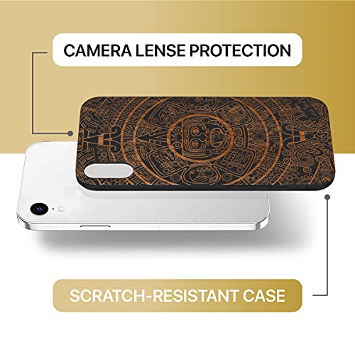 Caseyard Wood Phone Case For Iphone Xr Laser Engraved Maya Calendar Design Black Wood Compatible Iphone Case Protective Shockproof Slim Fit Cell Phone Cover For Men & Women #TOP5