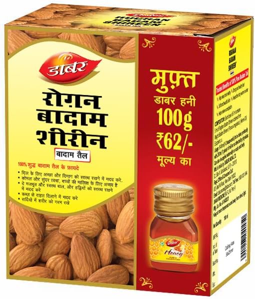 Dabur Roghan Badam Shireen - 100 ml | 100% Pure Sweet Badam Oil | Rich in Vitamin-E | For Healthy Hair & Skin | Sharpens Brain | Improves Digestion | Extracted From Almonds