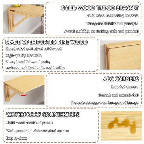 Table murale pliante rabattable bois 80x60cm bureau gain de place suspendu