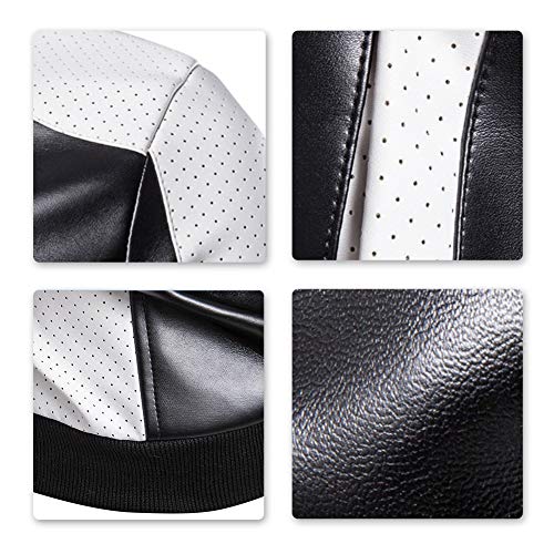 AOWOFS Men's PU Faux Leather Jacket White Black Moto Bomber Fashion Slim Fit Coat3