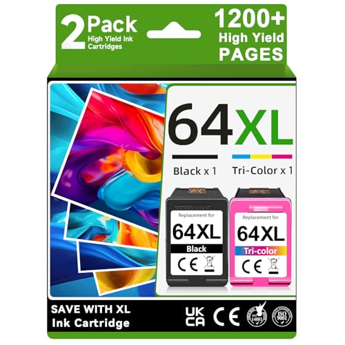 OEGGOINK 64XL Ink Cartridges Black and Color Compatible for HP 64XL Ink Cartridge Combo Pack Compatible for HP 64 Ink Fit for Envy Photo 7855 7858 7155 7120 7800 6252 6255 7158 7100 7164 Tango Printer
