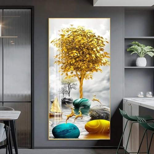 Toile paysagère d'élan doré pour sublimer la décoration de votre porche et salon moderne