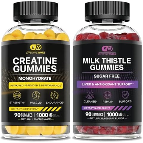 EFFECTIVE NUTRA Creatine Monohydrate Gummies 90ct & Sugar Free Milk Thistle Gummies 90ct Cover