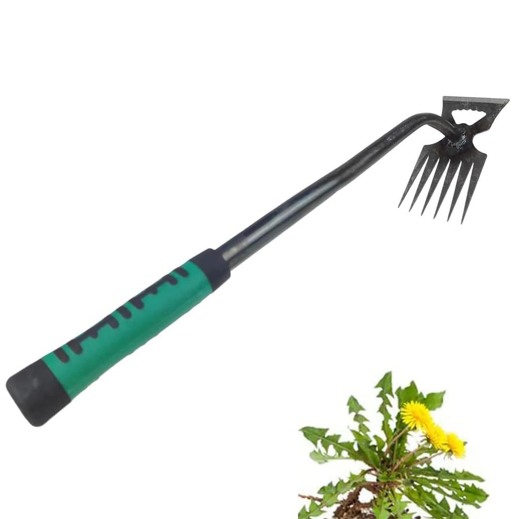Weeder Hand Tool for Garden & Lawn Care | 6-Claw Steel Head Weed Remover | 40 cm Long Handle | Manual Root Puller for Home Gardening-image-4