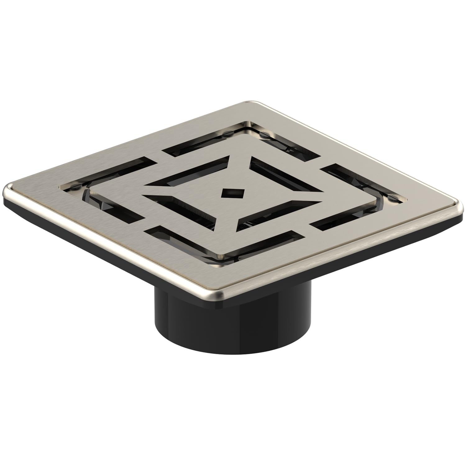GURU USA Evo Lite Spring Square Stainless Steel Shower Drain with ABS Base & Hair Strainer, Bathroom Accessories for Shower Floor Drainage, Square