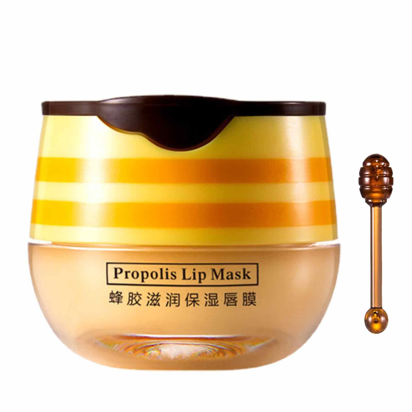 1/2PCS Bee Lip Balm Honey Pot, Honey & Strawberry Propolis Lip Ma-sk Lip Balm Set Moisturizing With Applicator Bee Wax Lip Balm Lip Scrub Exfoliator With Lip Brush