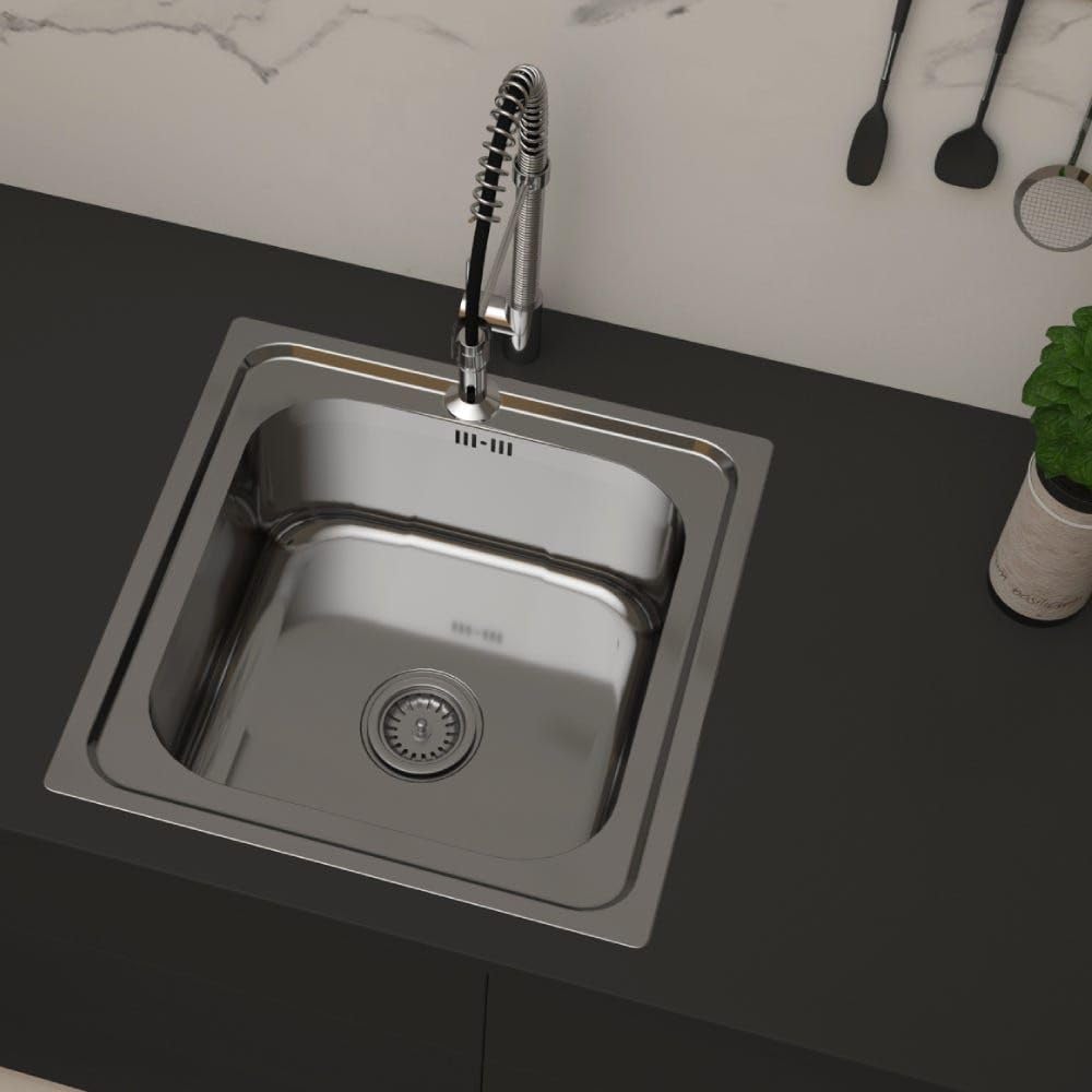Milano Kitchen Sink Sb/Sq - Chrome Finish | Under Mount Kitchen Sink | Stainless Steel Single Bowl Kitchen Wash Basin | Compact Space-Saving Sink For Modern Kitchen - (49x43x19) cm