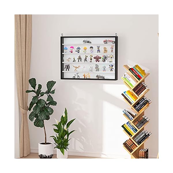 HOMCOM 5-Tier Wall Display Shelf Unit Cabinet w/ 4 Adjustable Shelves Glass Doors Home Office Ornaments 60x80cm Black/White - Image 4