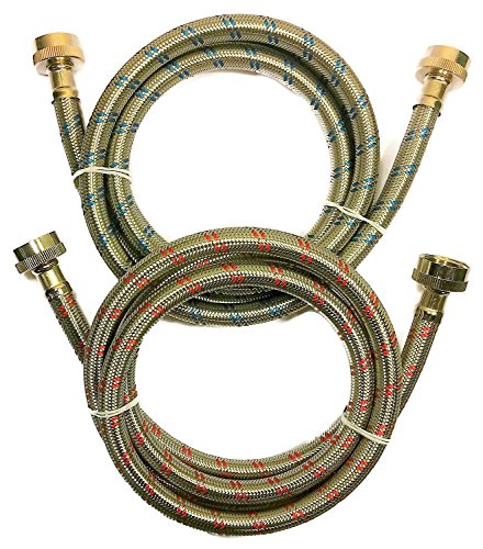 Premium Stainless Steel Washing Machine Hoses, 8 Ft Burst Proof (2 Pack) Red and Blue Striped Water Connection Inlet Supply Lines - Lead Free - Thumbnail 5