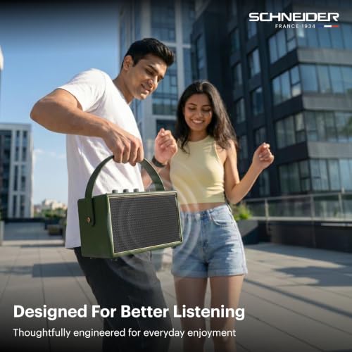 Image of Schneider ENERZA HP60 Wireless Portable Home Audio Speaker | 60W Triple-Driver 360 Sound | Wooden Acoustic Enclosure with Bluetooth 5.4 IPX4 Splashproof | Vintage Classic Design - Jade