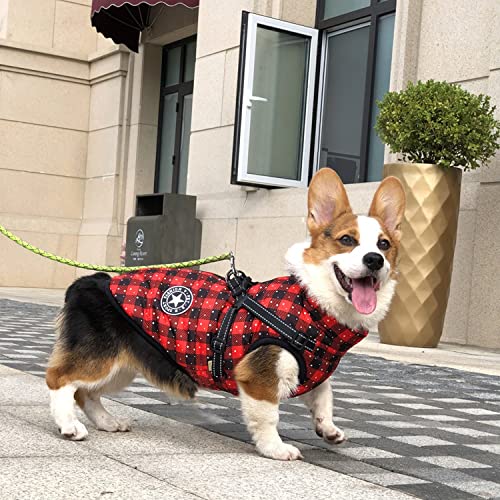 BT Bear Winter Warm Dog Coat With Harness for Small Dogs Medium Dogs Chrstimas Dog Jacket Outdoor,Waterproof Puppy Reflective Adjustable Vest Cold Winter Clothes(Grid,S) - Image 2