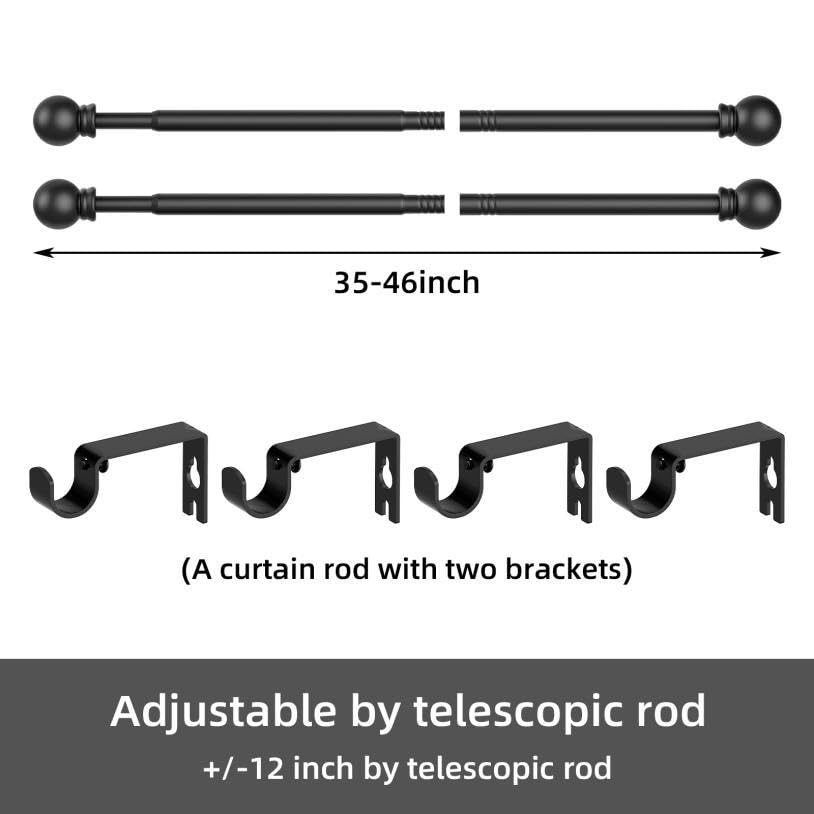 Image of GXOACKJ 2 Pack Black Curtain Rods for windows 32 to 48 inch, 5 /8 inch Splicing Heavy Duty Metal Curtain Rod Set with Brackets