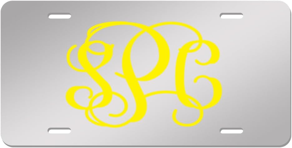 Personalized Monogrammed Initials License Plate - 6"x12" Brushed Aluminum Novelty Tag for Front Bumper Display Vine Font Personalized Monogrammed Initials - Black