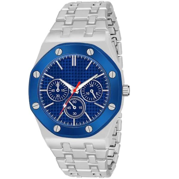 Acnos Stainless Steel Premium Brand Square Analog Blue Dial Silver-Blue Case Unisex Watch Hblt-04 With Silver Belt