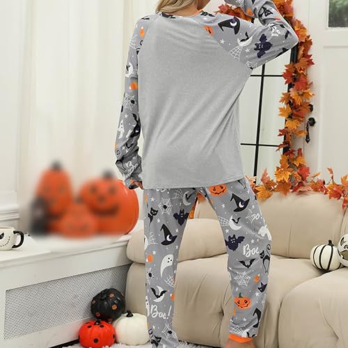 Womens Halloween Pajamas,Halloween Pajamas Women Pumpkin Ghost Print Long Sleeve Fall Pjs Set 2026 *Grey Small - image 5